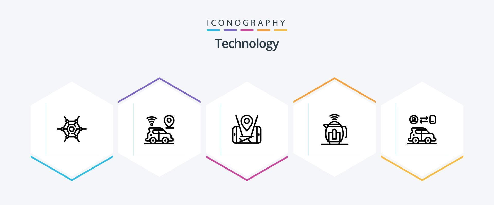 Technology 25 Line icon pack including man. car. mobile. technology. pot vector