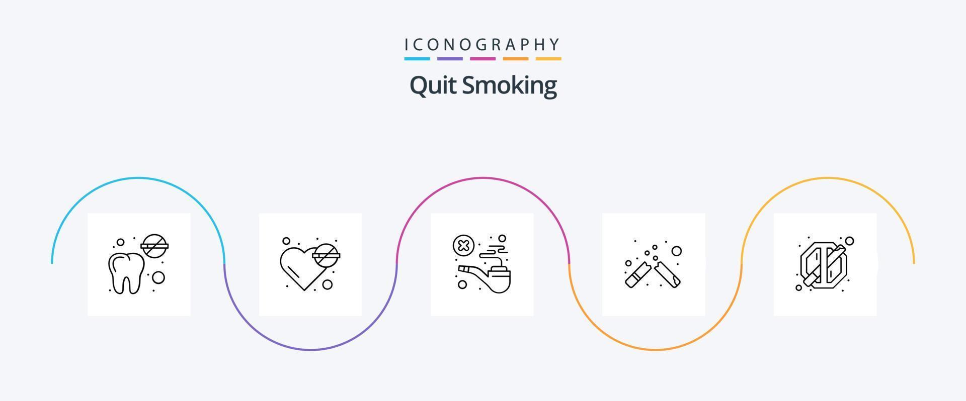 Quit Smoking Line 5 Icon Pack Including banned. smoking. cigarette. cigarette. banned vector