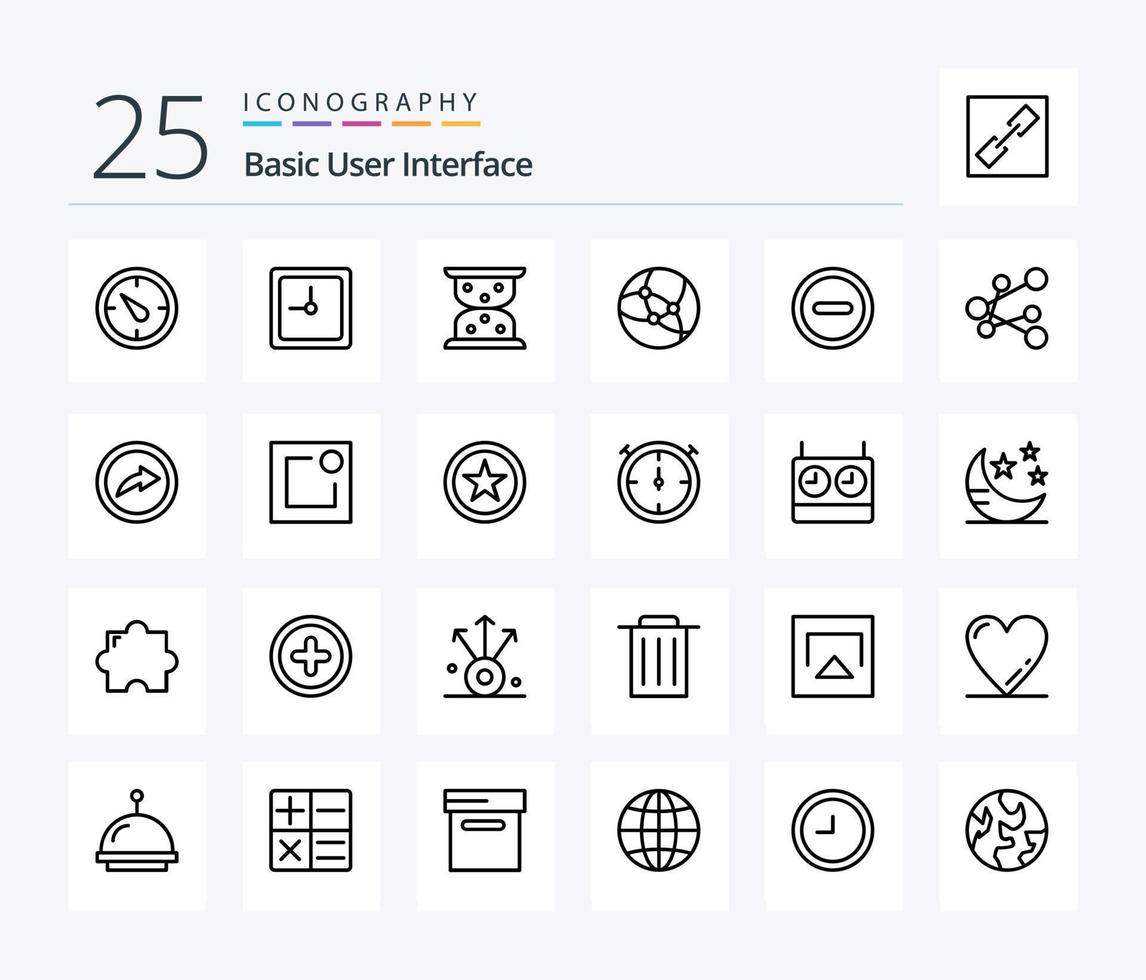 paquete básico de iconos de 25 líneas que incluye compartir. exportar. espera. ui básico vector