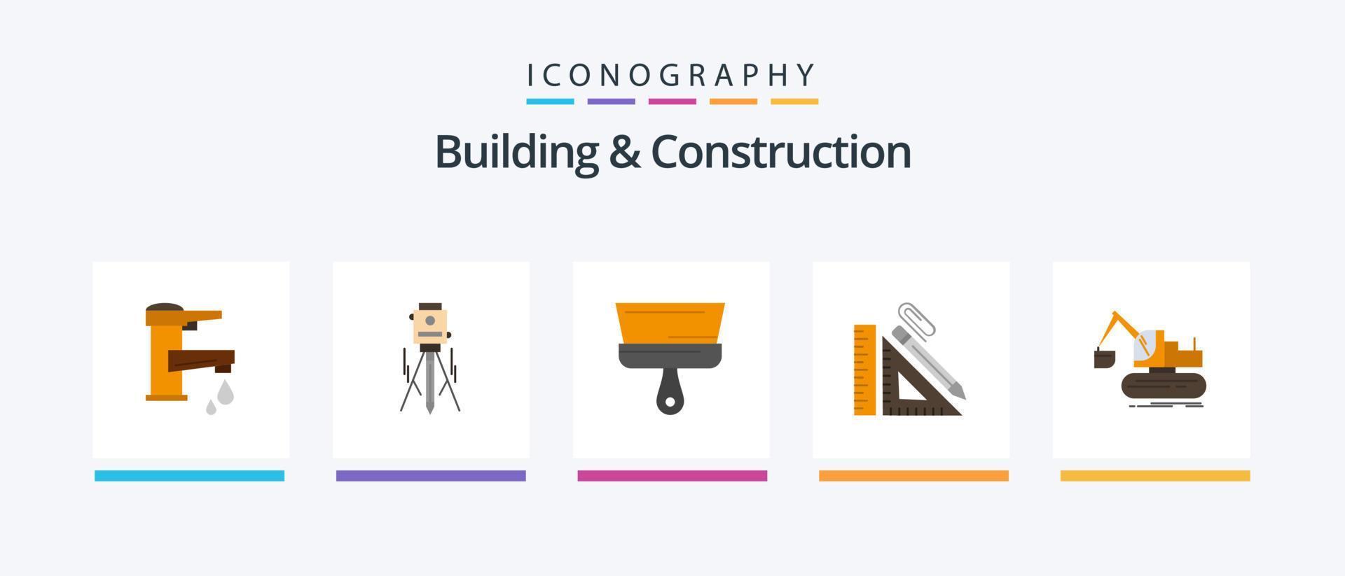 paquete de iconos de 5 planos de construcción y construcción que incluye lápiz. escala. construcción. herramienta. pintar. diseño de iconos creativos vector