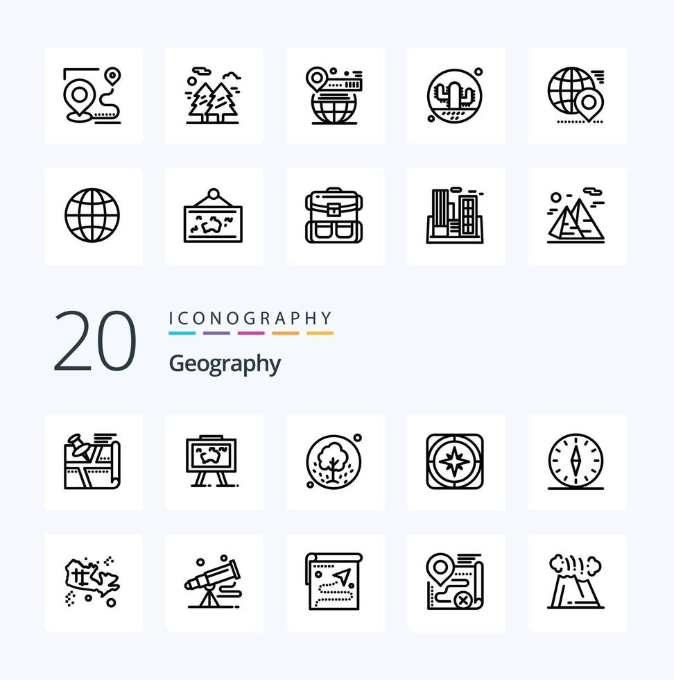 20 Geo Graphy Line icon Pack like direction gps photo nature plant vector