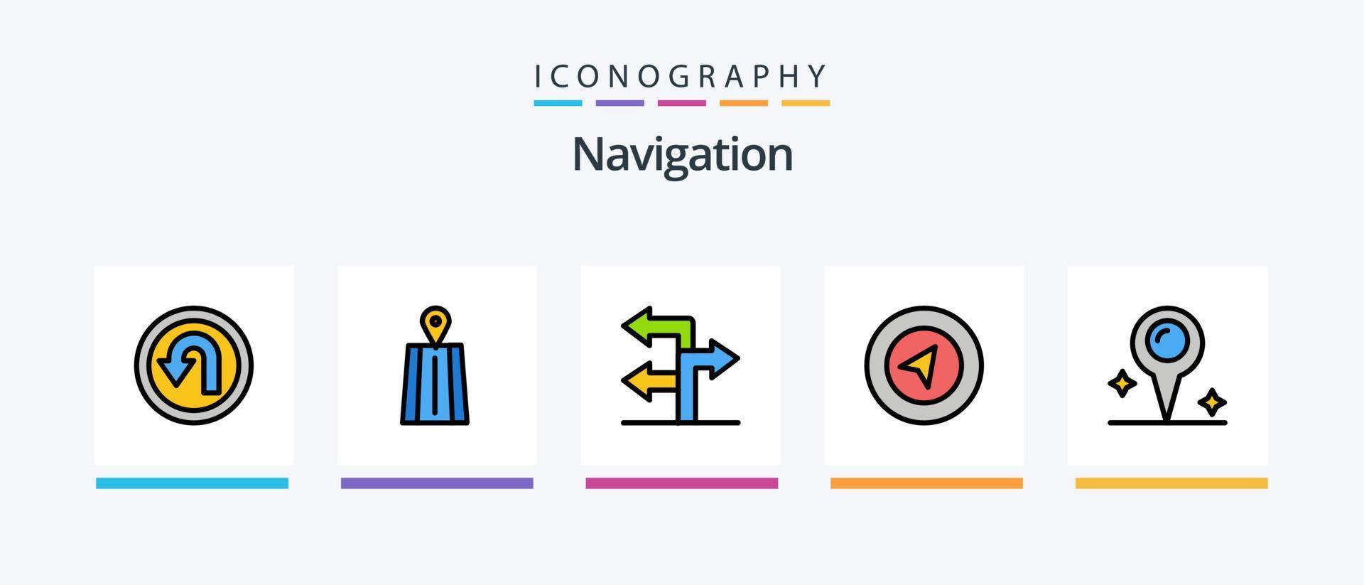 la línea de navegación llenó el paquete de 5 íconos que incluye explorar. cerrar con llave. ubicación. ubicación. viajar. diseño de iconos creativos vector