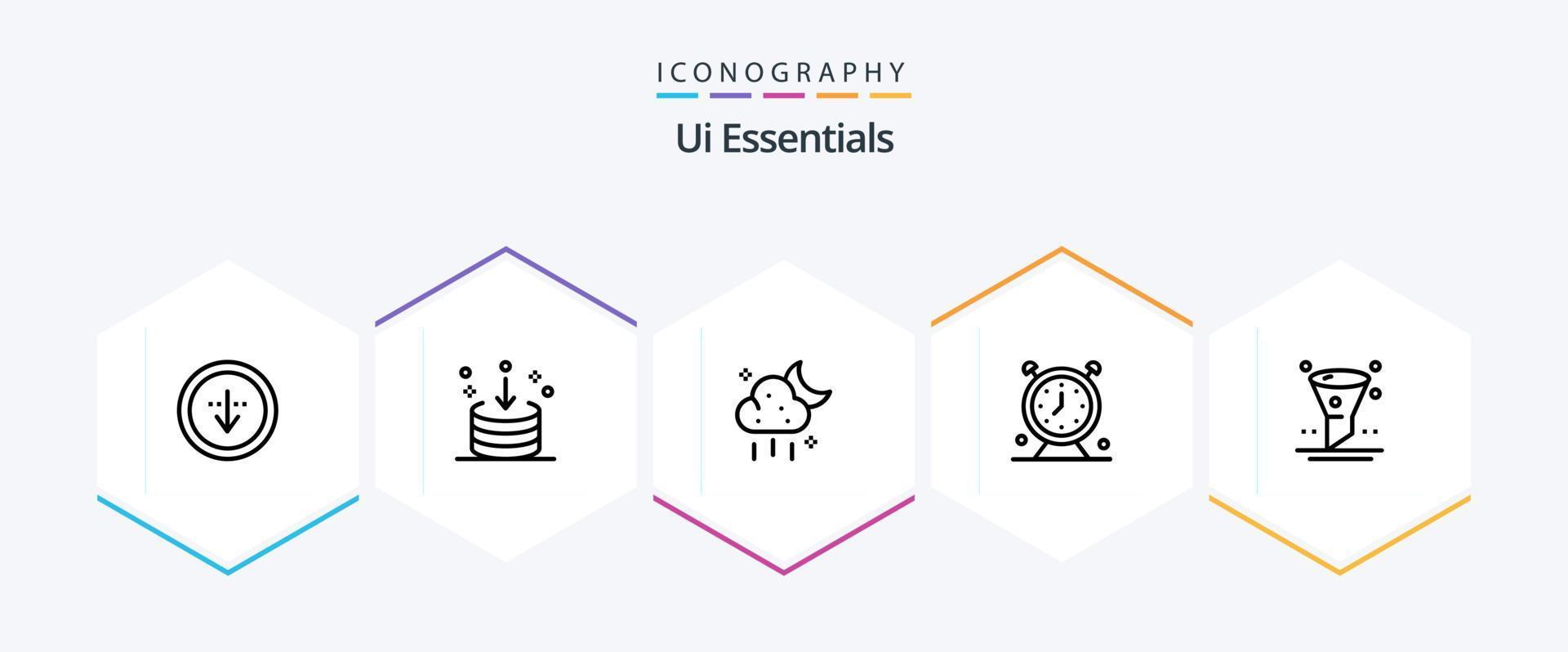 Ui Essentials 25 Line icon pack including ui. filter. weather. browser. time vector