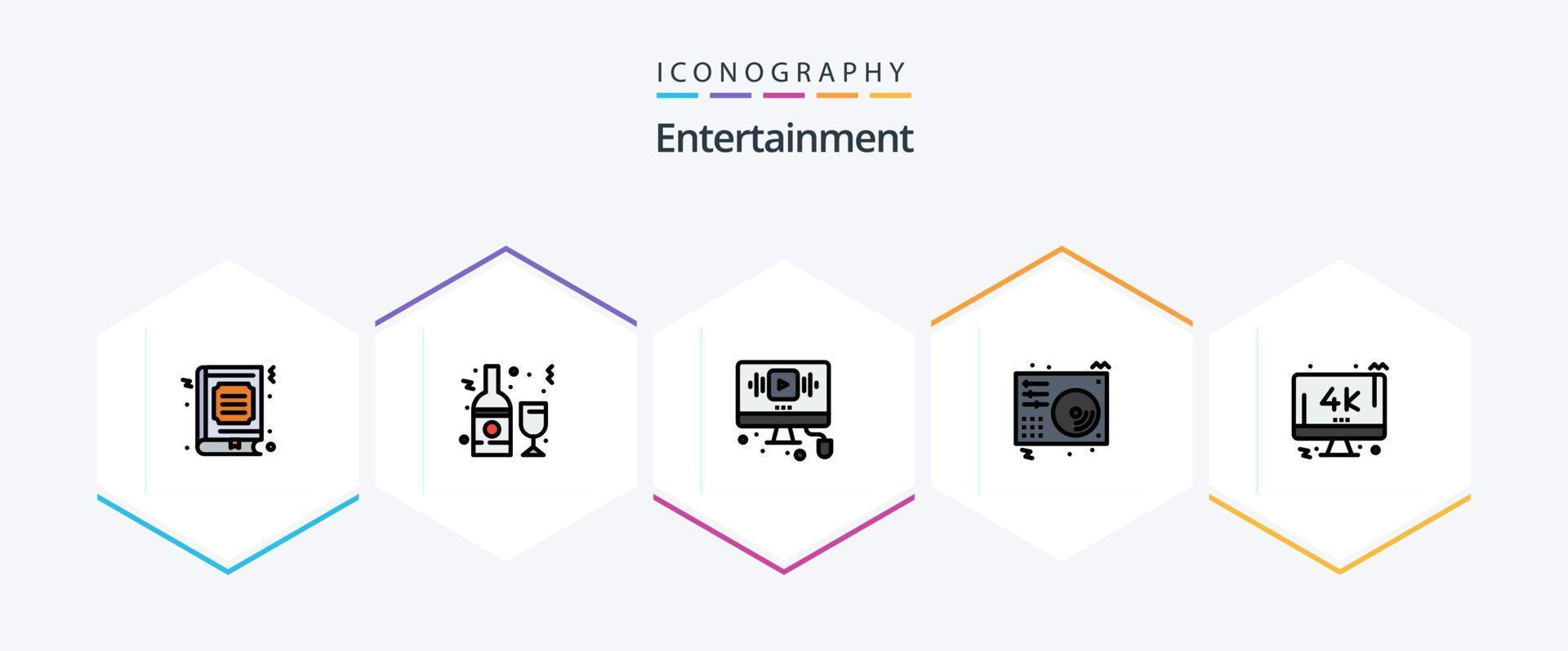 paquete de íconos de entretenimiento de 25 líneas completas que incluye música. desct. vaso. Internet. en línea vector