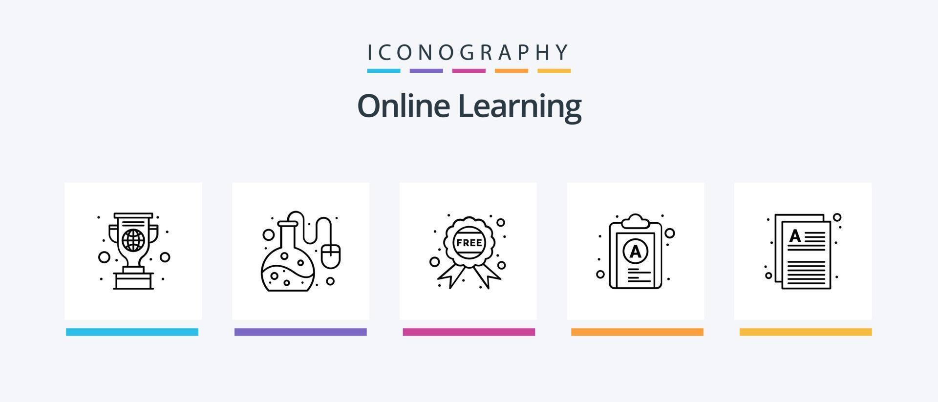 Online Learning Line 5 Icon Pack Including education. laptop. document. online science education. lab test. Creative Icons Design vector