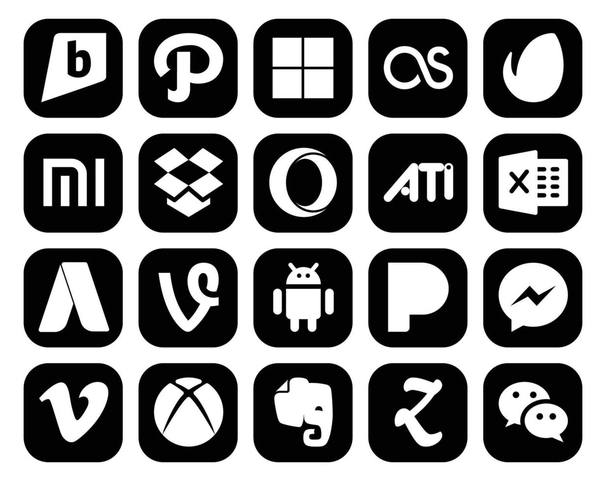 20 Social Media Icon Pack Including xbox vimeo ati messenger android vector