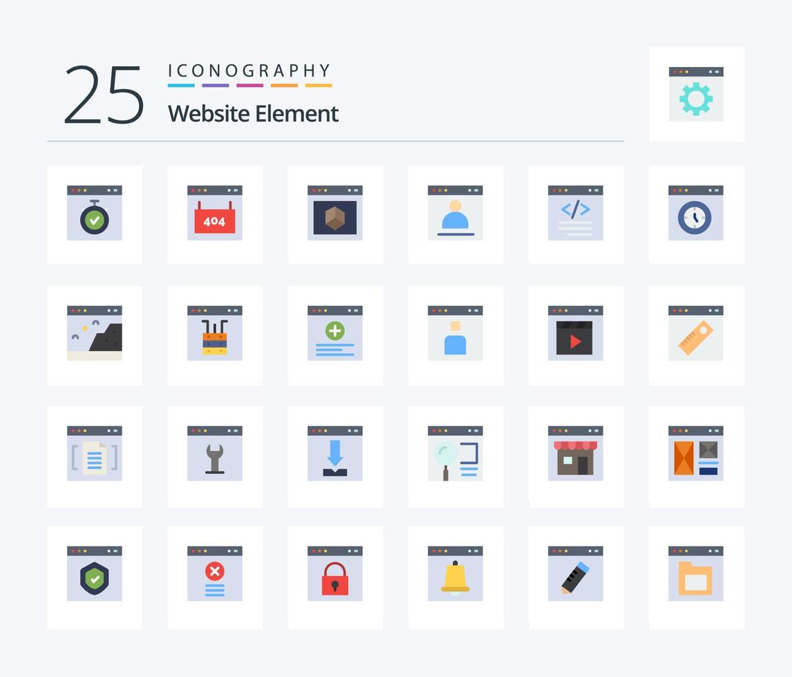 elemento del sitio web 25 paquete de iconos de color plano que incluye inicio de sesión. navegador. página. sitio. elemento vector