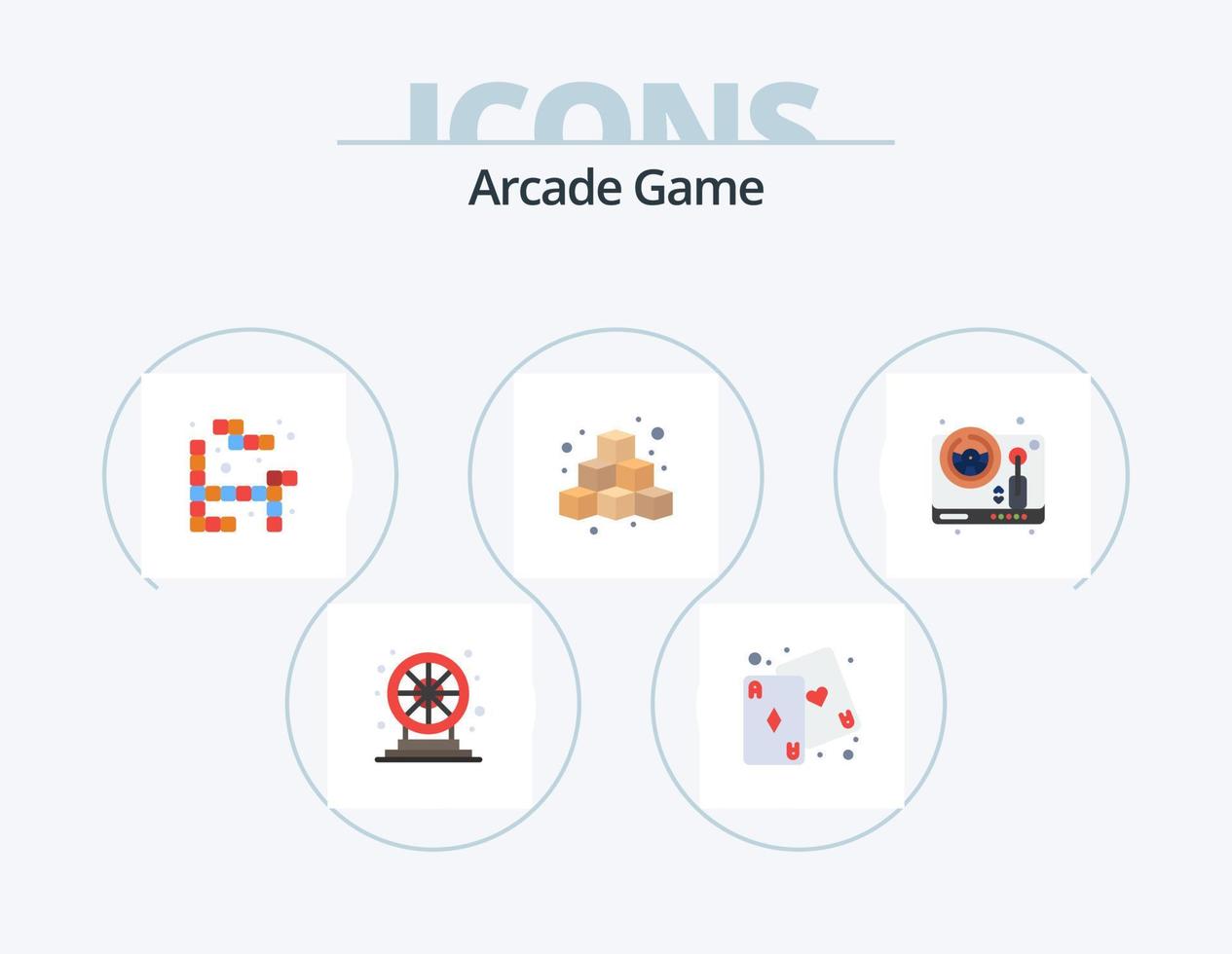 Arcade Flat Icon Pack 5 Icon Design. wheel. play. tetris. game. box vector