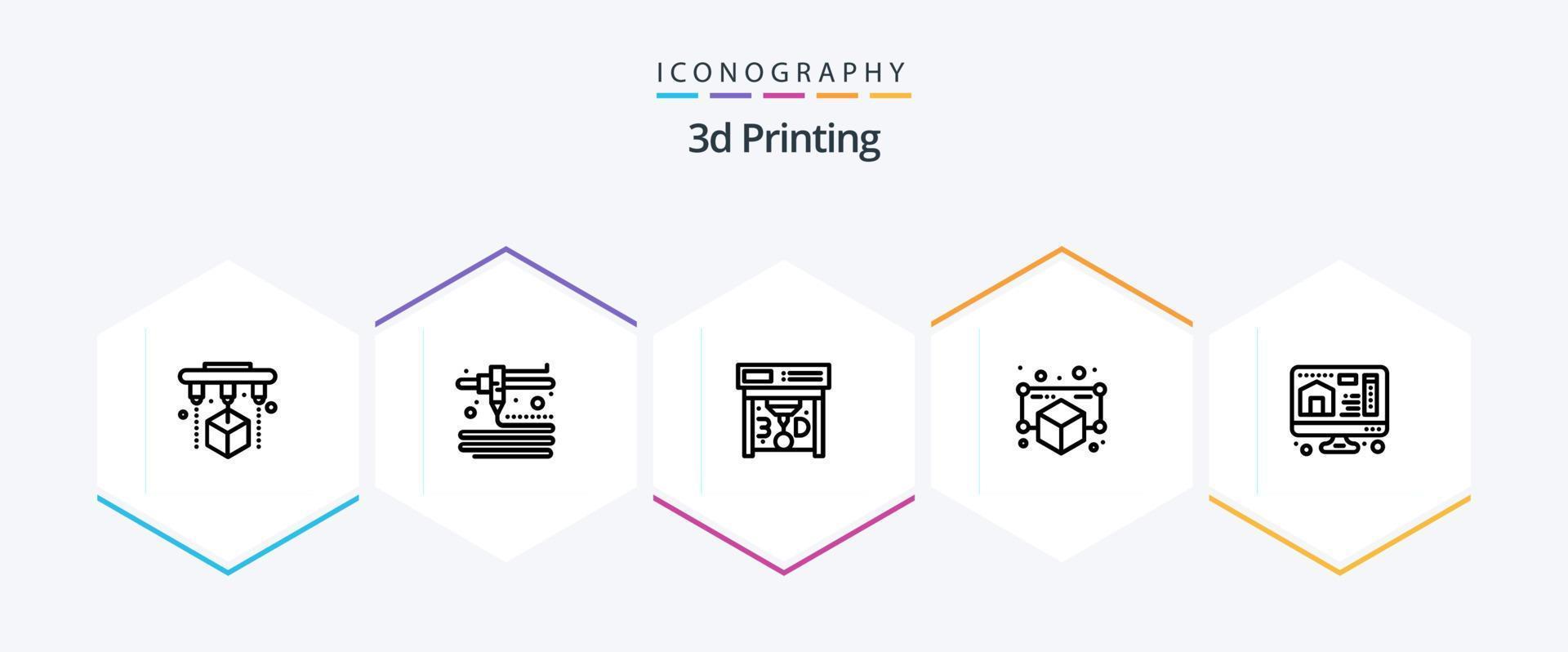 3d Printing 25 Line icon pack including printing. 3d. print. point. model vector