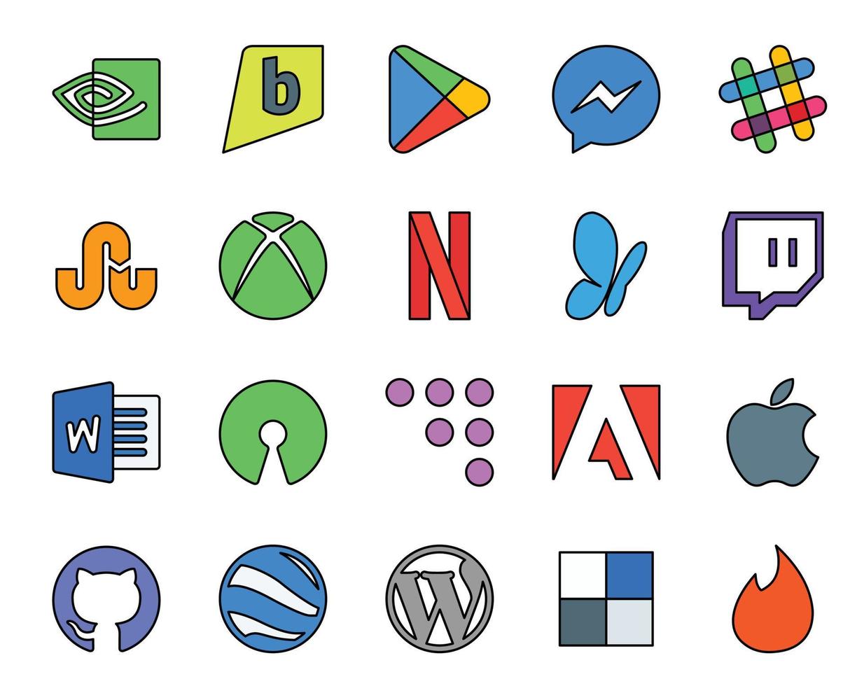 20 Social Media Icon Pack Including github adobe xbox coderwall word vector