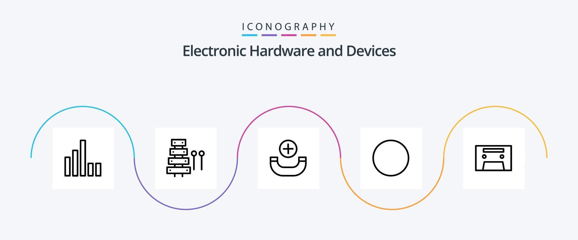 paquete de iconos de la línea 5 de dispositivos que incluye . cinta de audio. llamar. cosa análoga. señal vector