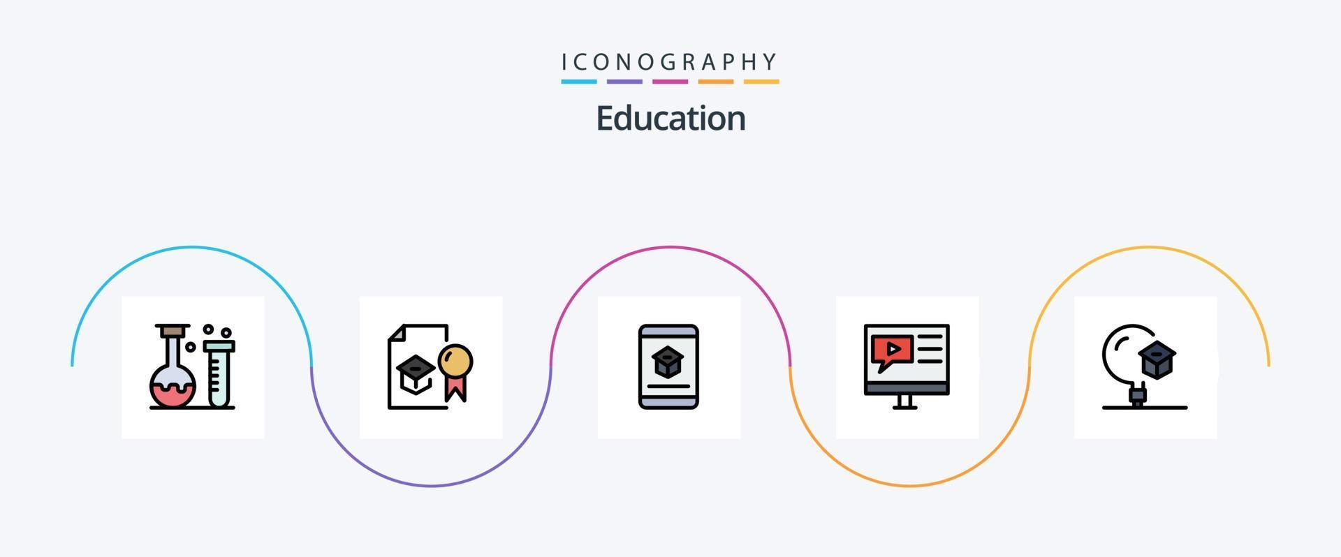 Education Line Filled Flat 5 Icon Pack Including multimedia. education. study. learning. education vector