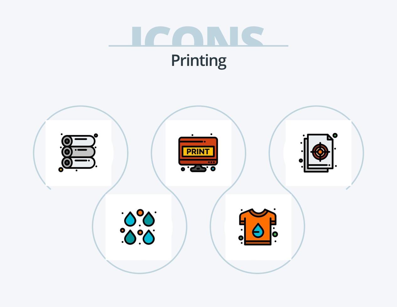 Printing Line Filled Icon Pack 5 Icon Design. file. color. plant. sample. color palette vector