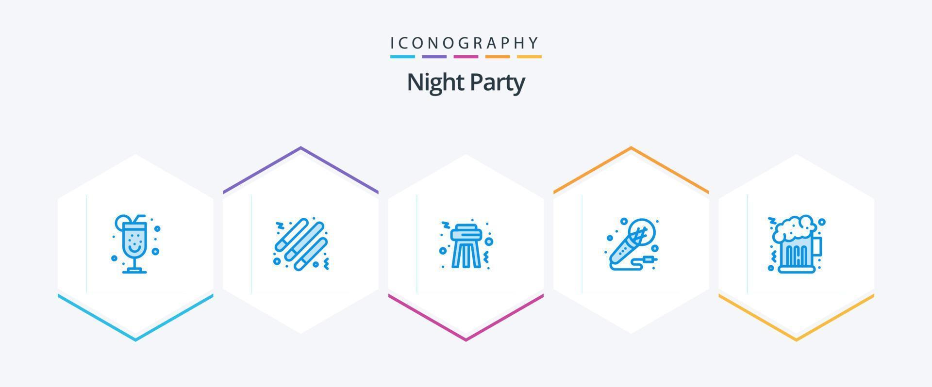 Night Party 25 Blue icon pack including party. beer. night. night. music vector