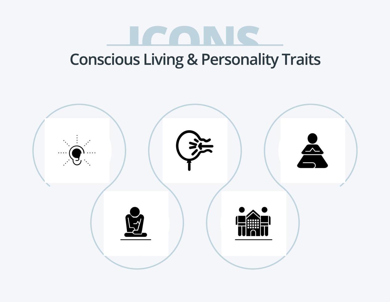 vida consciente y rasgos de personalidad glifo icono paquete 5 diseño de iconos. alivio. globo. vida. aire. audiencia vector