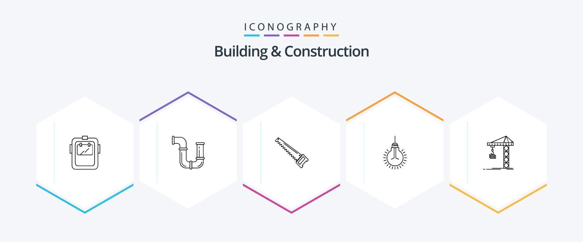 paquete de iconos de 25 líneas de construcción y construcción que incluye idea. luz. herramientas. herramientas. ordenó vector