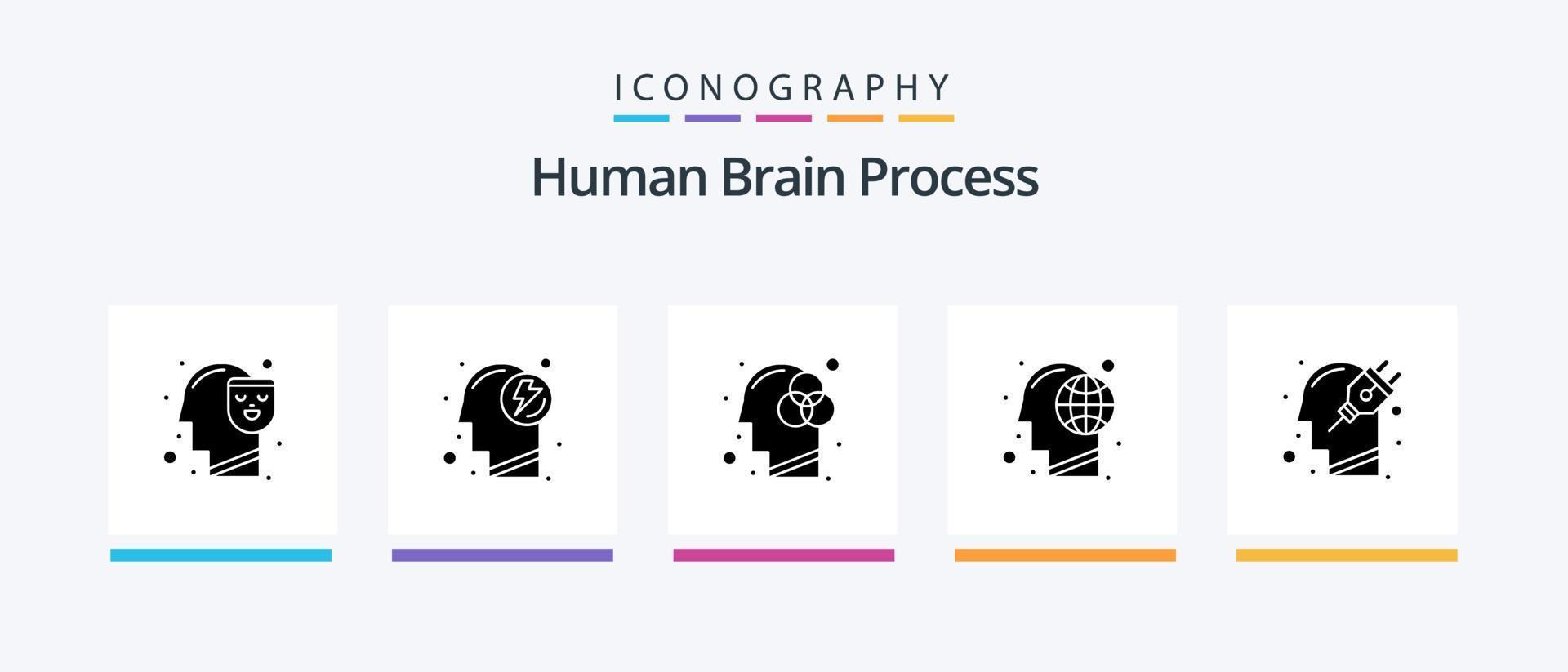 Human Brain Process Glyph 5 Icon Pack Including head. human. creativity. head. earth. Creative Icons Design vector