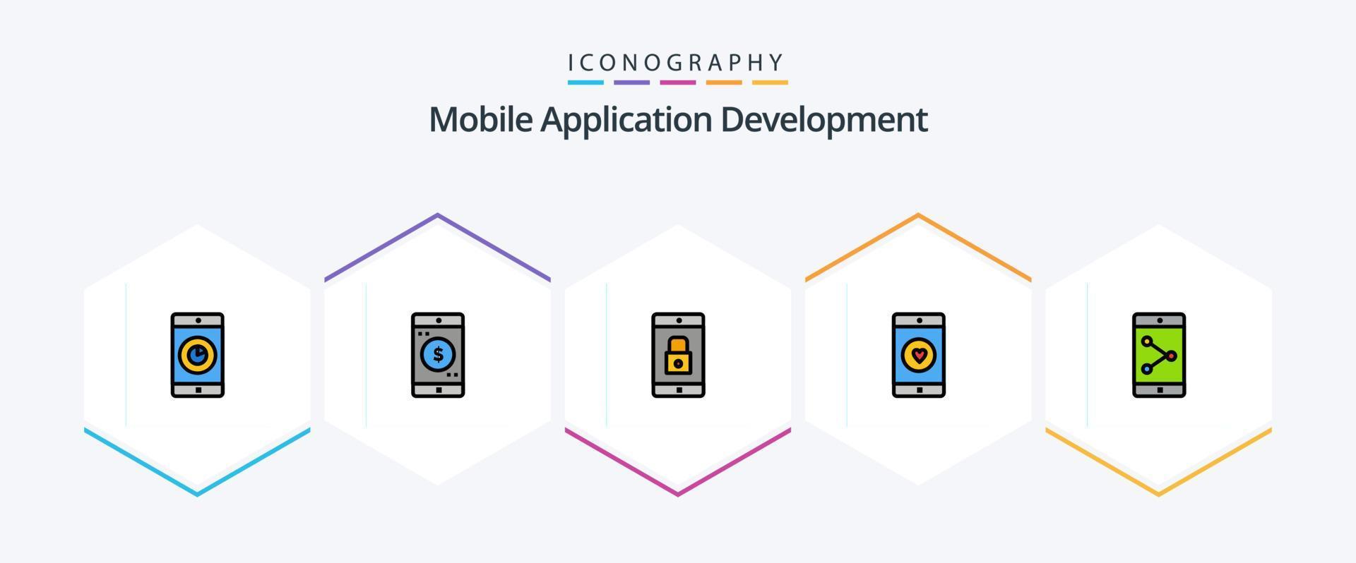 Mobile Application Development 25 FilledLine icon pack including heart. mobile application. application. mobile. mobile application vector