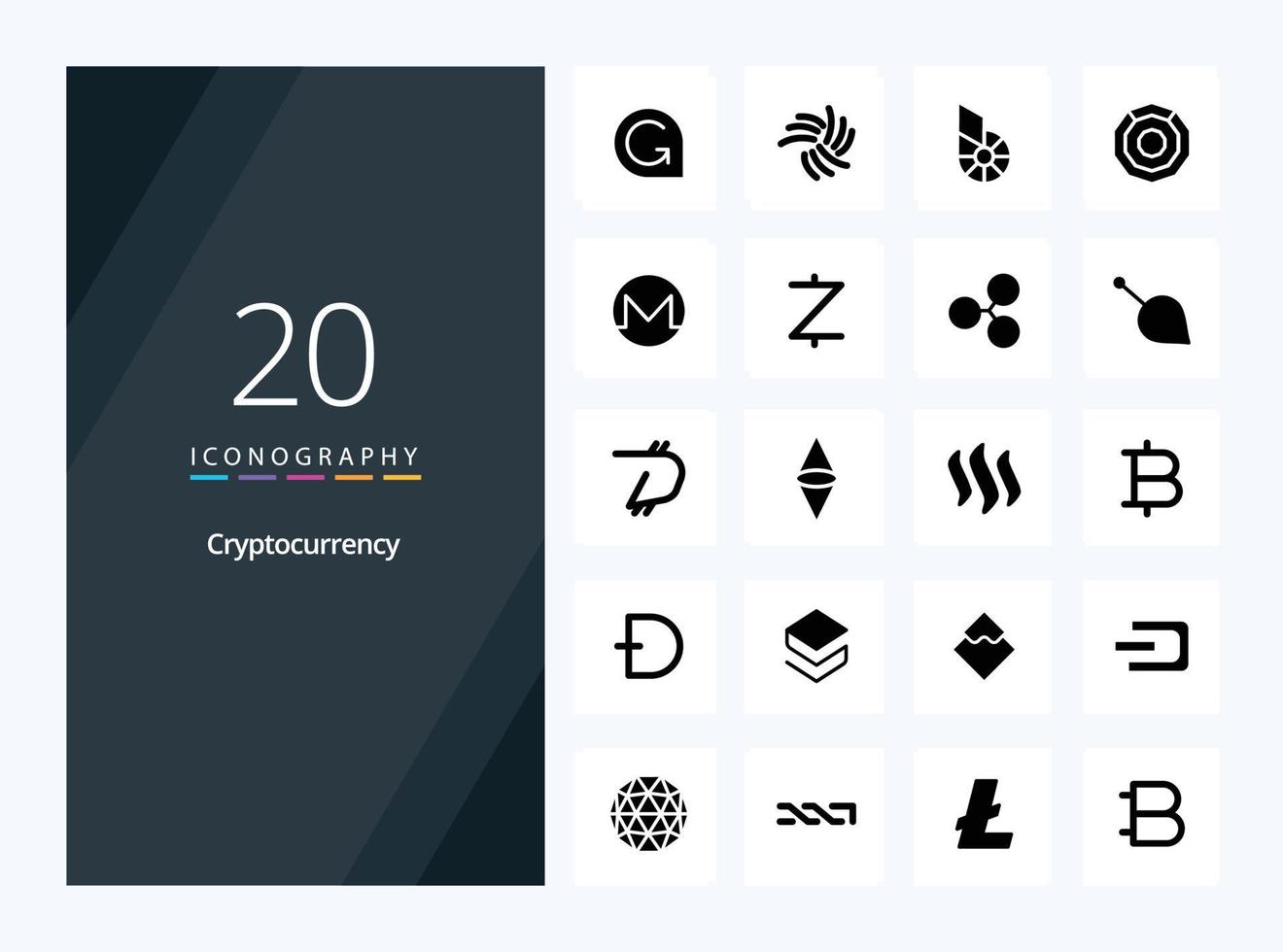 20 Cryptocurrency Solid Glyph icon for presentation vector