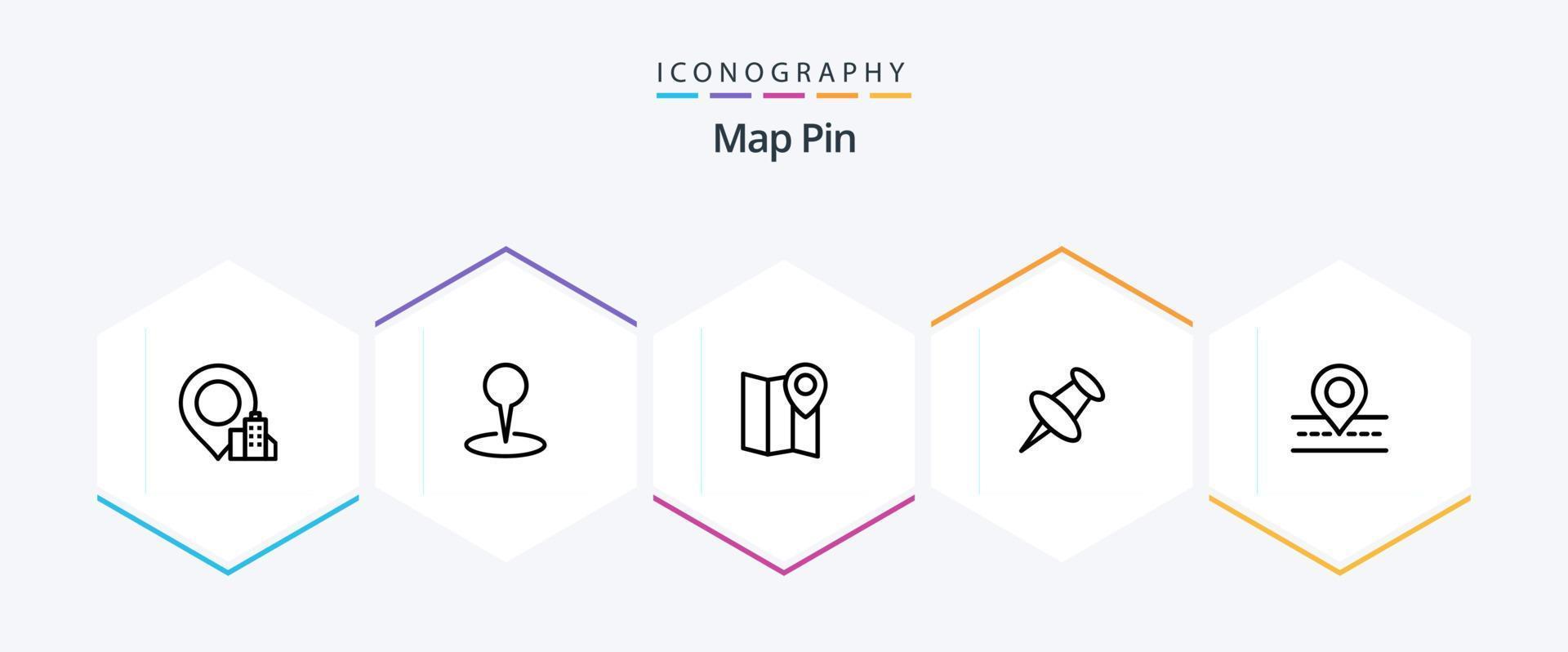 paquete de iconos de 25 líneas de pin de mapa que incluye . alfiler. . forma vector