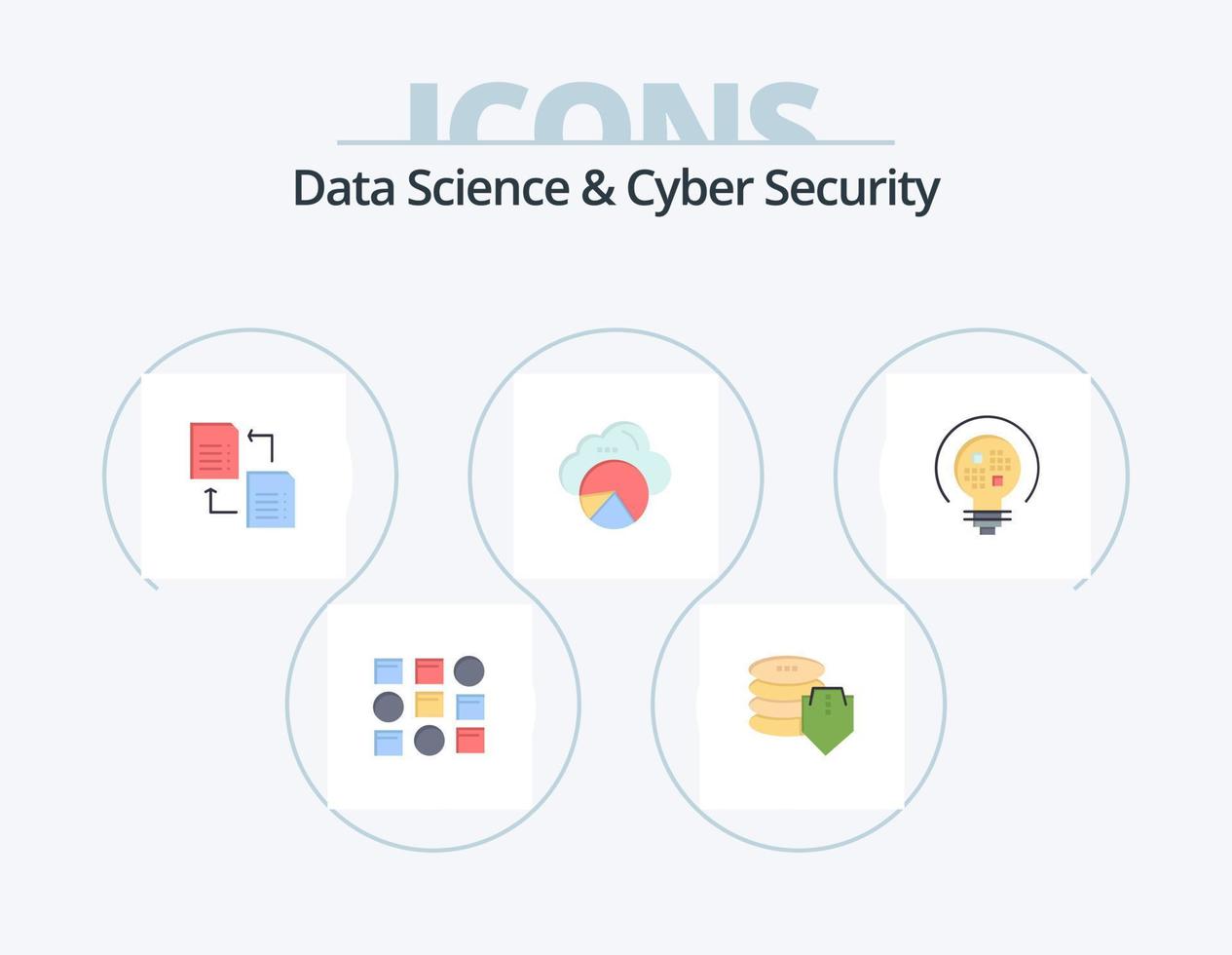 Data Science And Cyber Security Flat Icon Pack 5 Icon Design. insight. cloud scince. data. data scince. reporting vector
