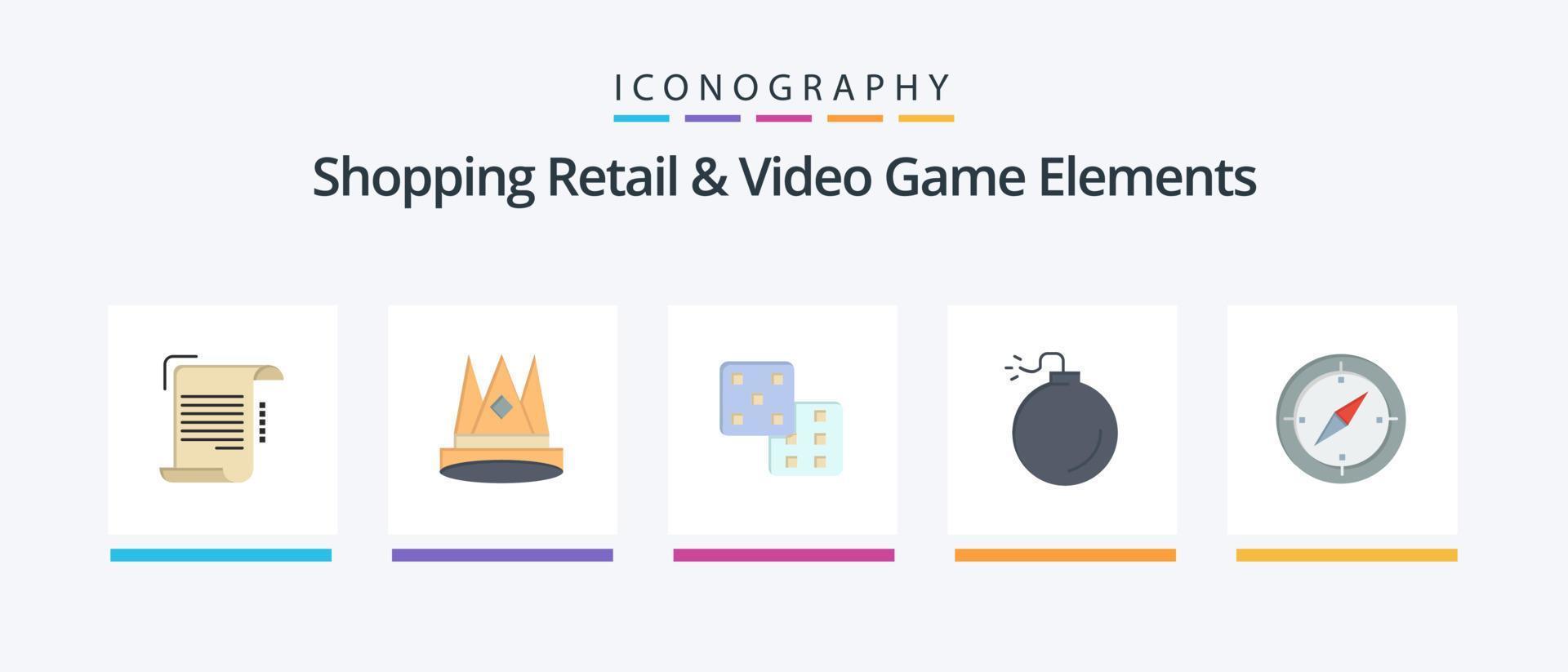 Shoping Retail And Video Game Elements Flat 5 Icon Pack Including navigation. explosive. first. bomb. gaming. Creative Icons Design vector