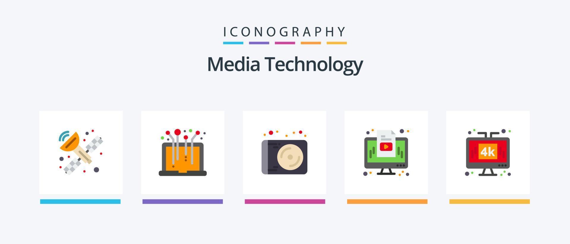 paquete de iconos flat 5 de tecnología de medios que incluye medios. computadora. medios de comunicación. monitor. marketing. diseño de iconos creativos vector