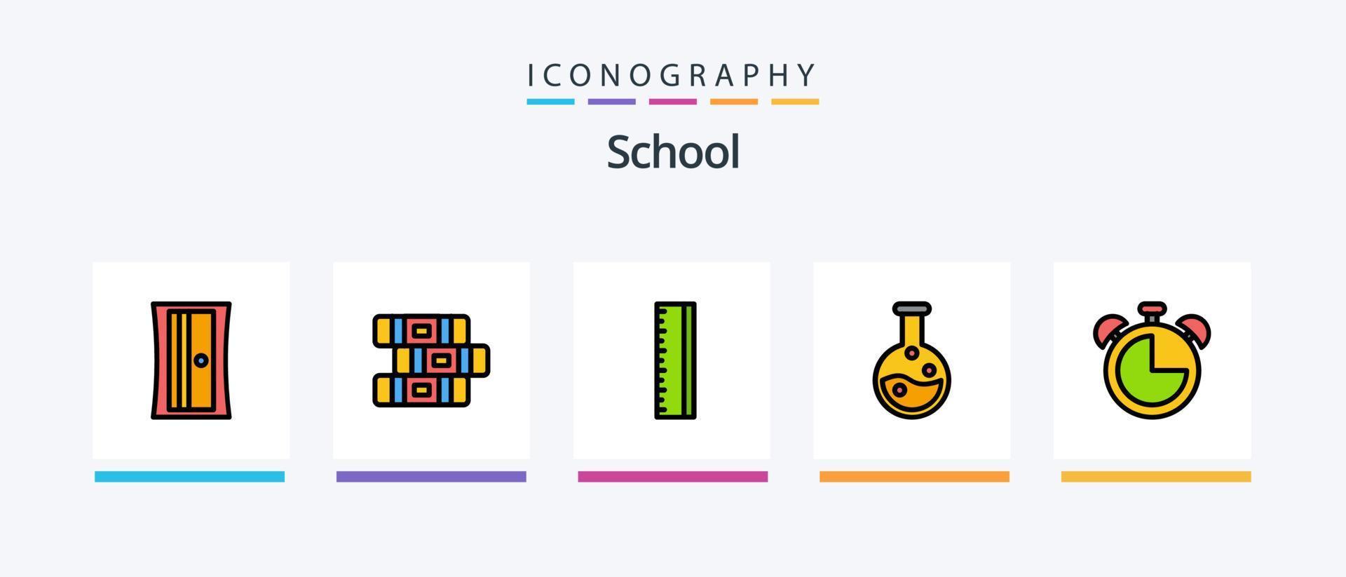 la línea escolar llenó el paquete de 5 íconos que incluye . pelota. medalla. diseño de iconos creativos vector