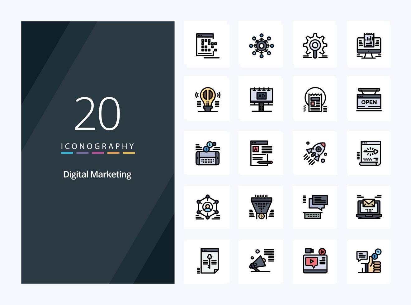 20 Digital Marketing line Filled icon for presentation vector