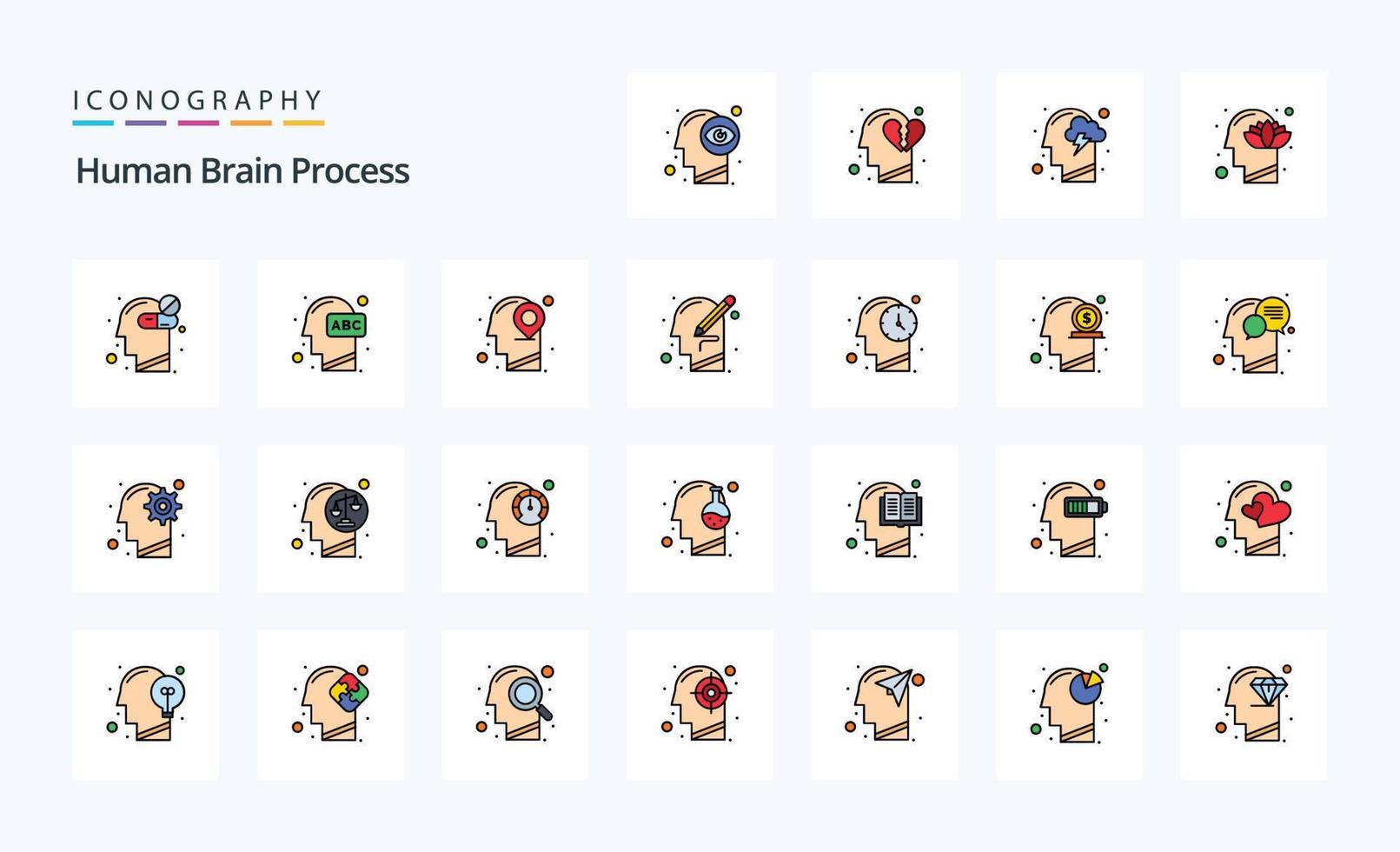 25 Human Brain Process Line Filled Style icon pack vector