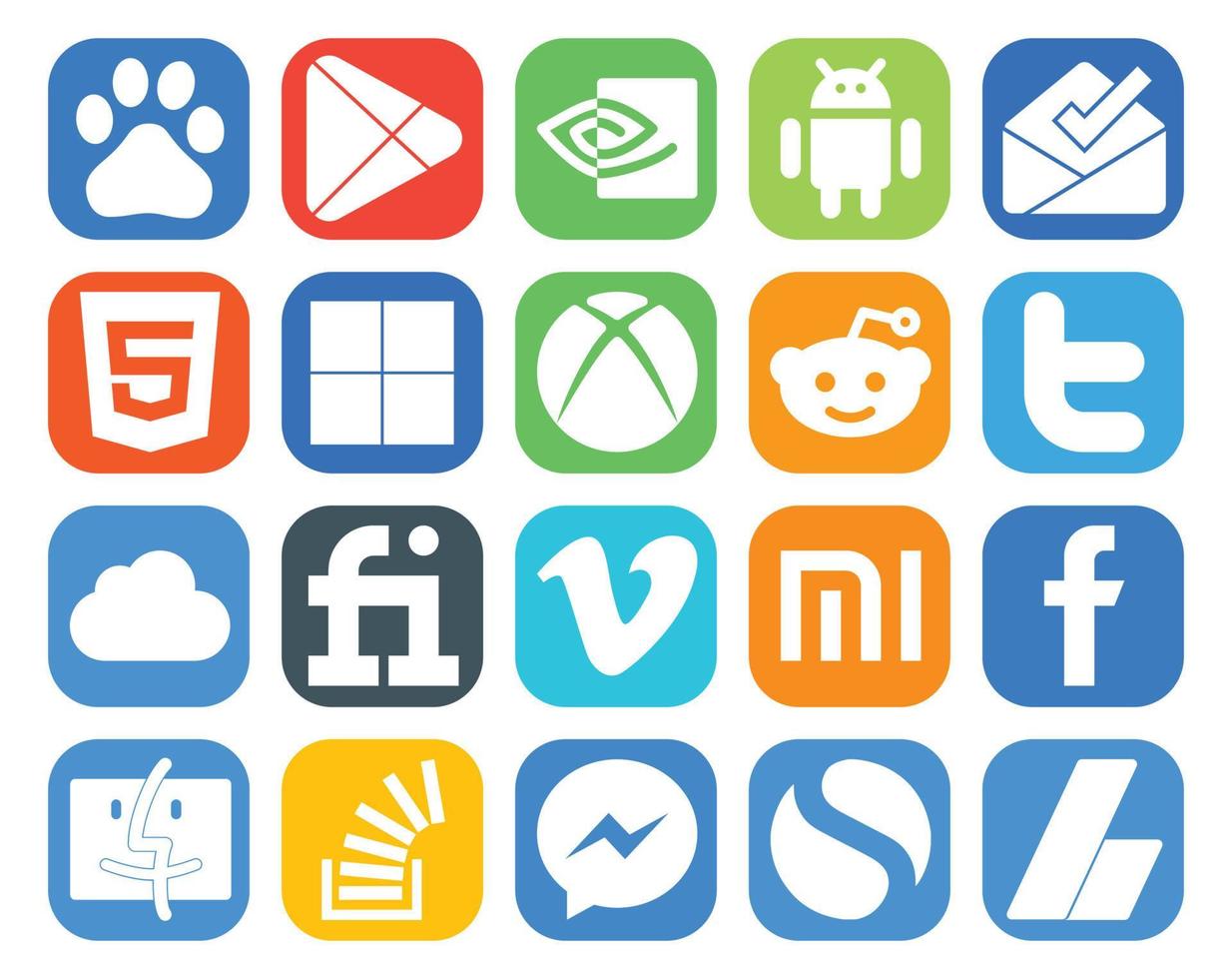 20 Social Media Icon Pack Including facebook video xbox vimeo icloud vector