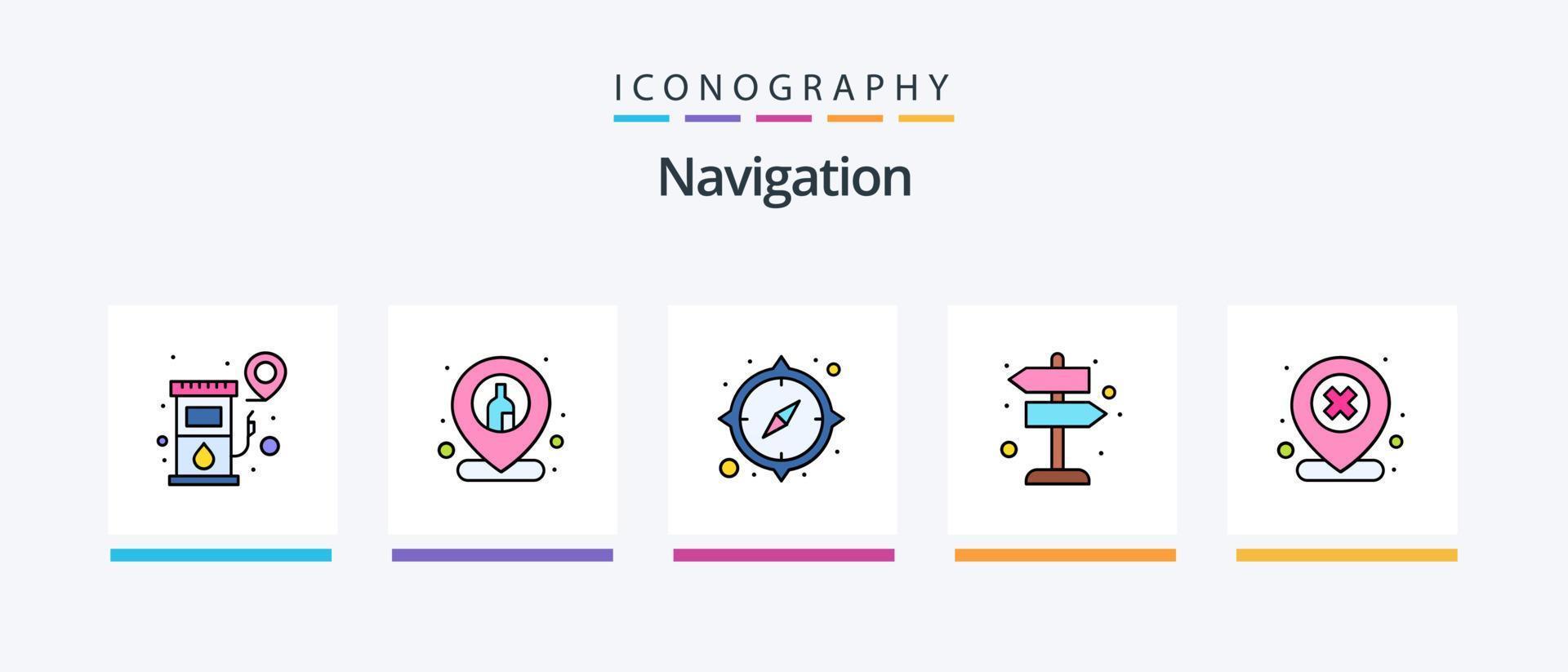 Navigation Line Filled 5 Icon Pack Including map. email. target. message. navigation. Creative Icons Design vector