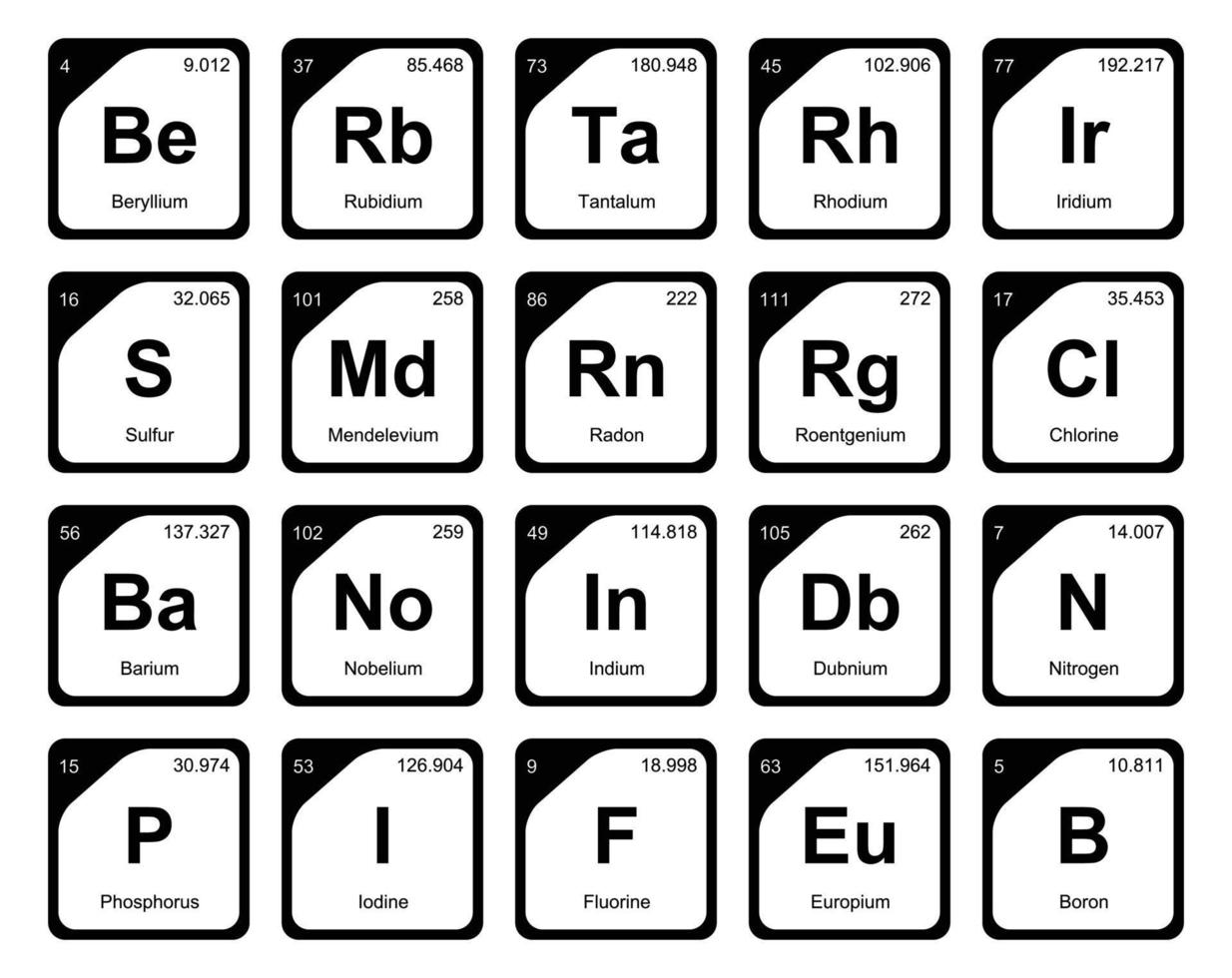 diseño de paquete de iconos de 20 tablas preiodicas de los elementos vector