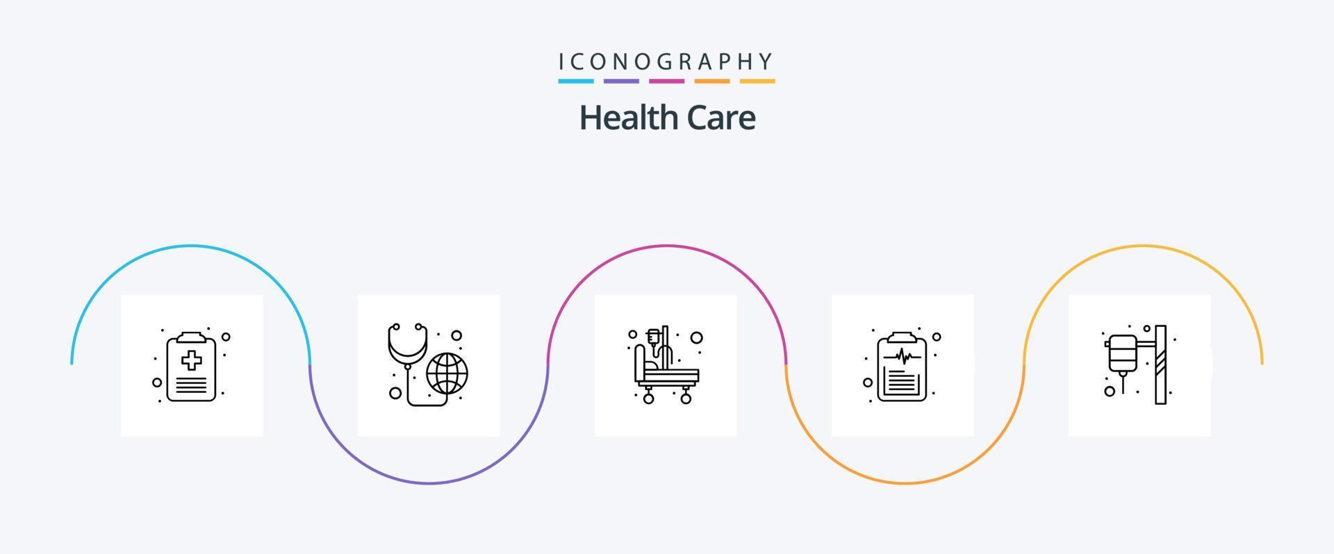 paquete de iconos de la línea de atención médica 5 que incluye goteo. informe. Cama de hospital. lista. Lista de Verificación vector