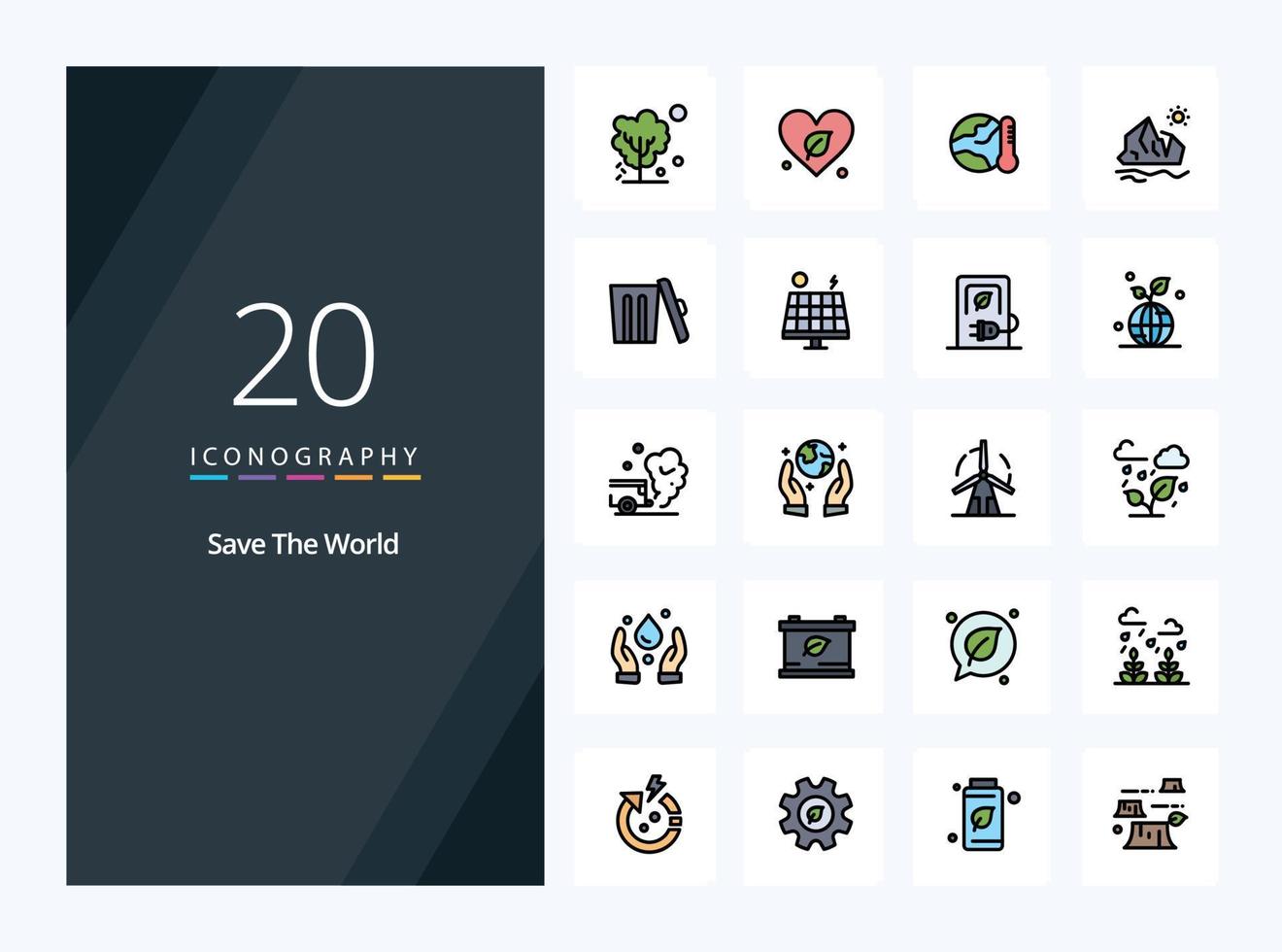 20 Save The World line Filled icon for presentation vector