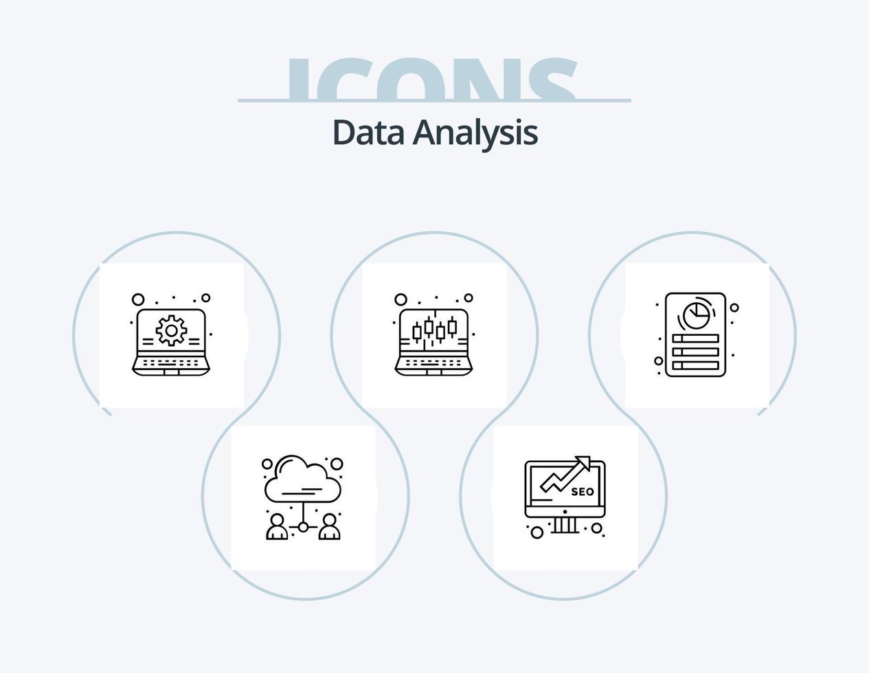 paquete de iconos de línea de análisis de datos 5 diseño de iconos. archivo. base de datos. análisis. cuadro. digital vector