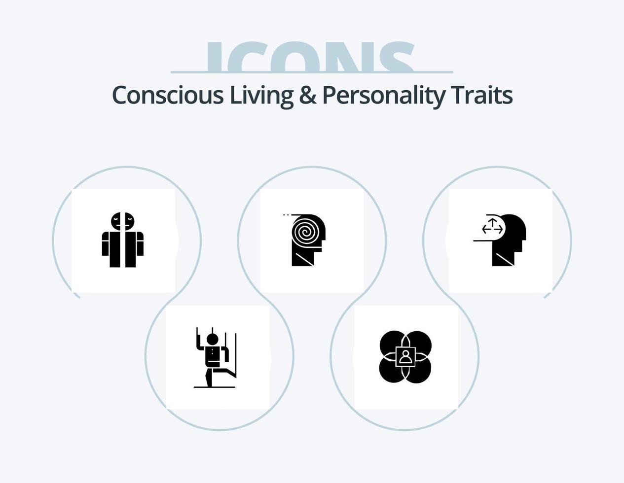 vida consciente y rasgos de personalidad glifo icono paquete 5 diseño de iconos. aprendiendo. comprensión. modelo. mejor. médico vector