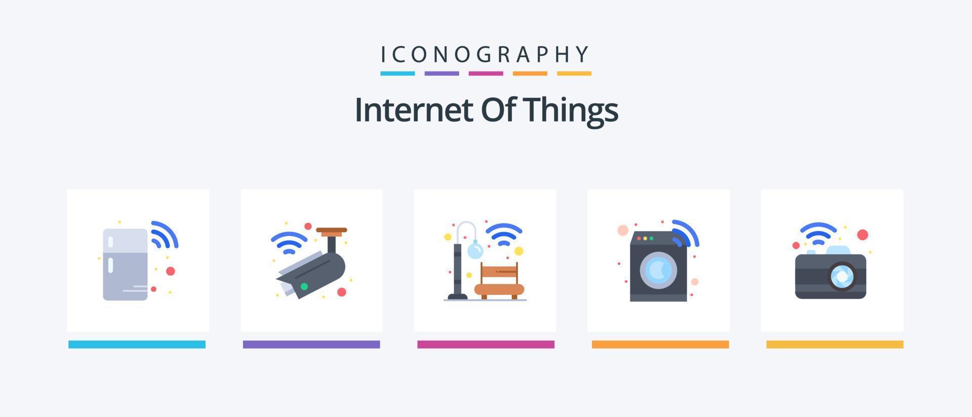 Internet Of Things Flat 5 Icon Pack Including signal. dslr. light. communication. washing. Creative Icons Design vector