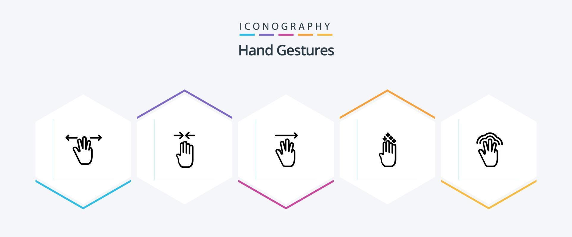 Hand Gestures 25 Line icon pack including gestures. down. hand. gesture. finger vector