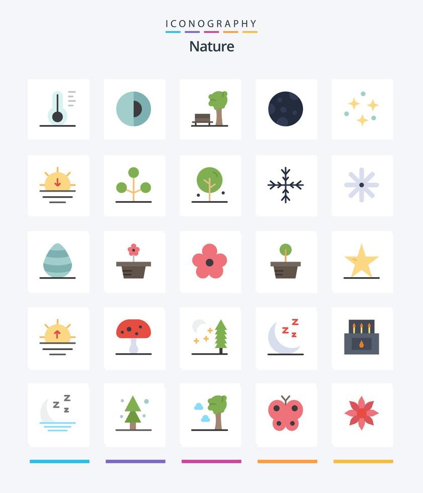 Creative Nature 25 Flat icon pack  Such As space. nature. bench. weather. moon vector