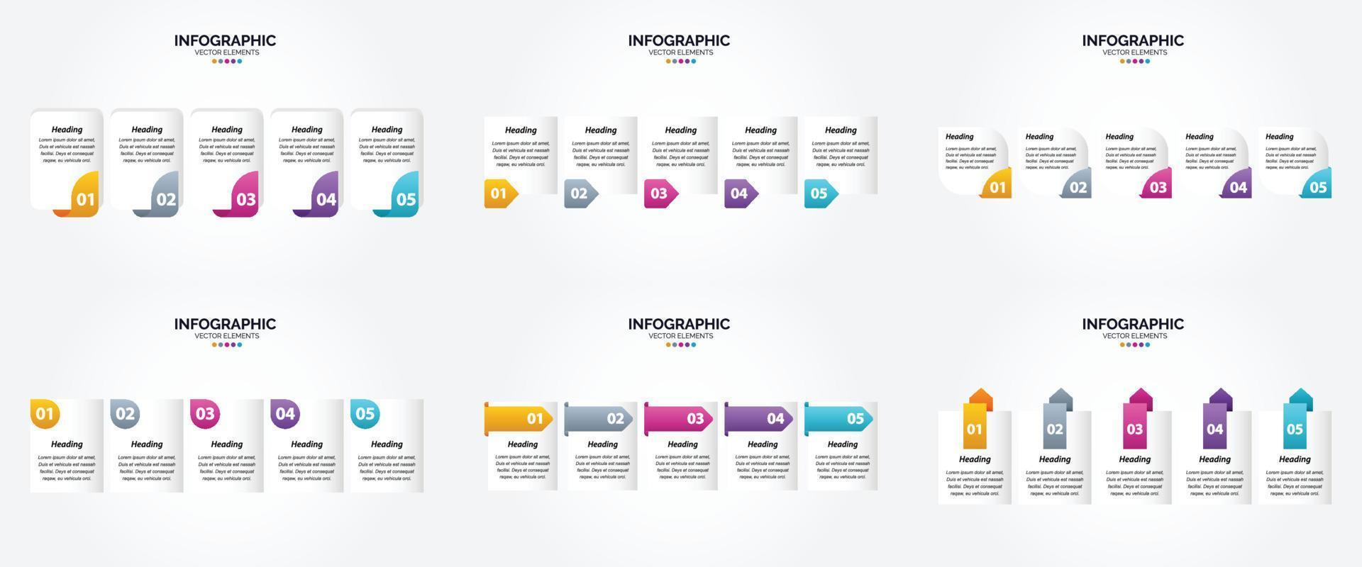 conjunto de infografías de ilustraciones vectoriales brillantes y llamativas para publicidad en folletos. volantes y revistas. vector