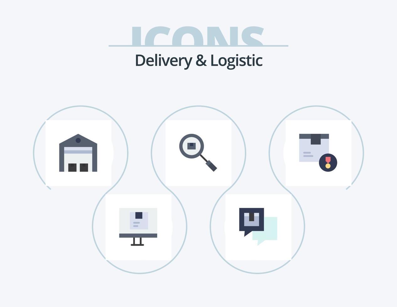 Delivery And Logistic Flat Icon Pack 5 Icon Design. find. box. message. warehouse. shipping vector