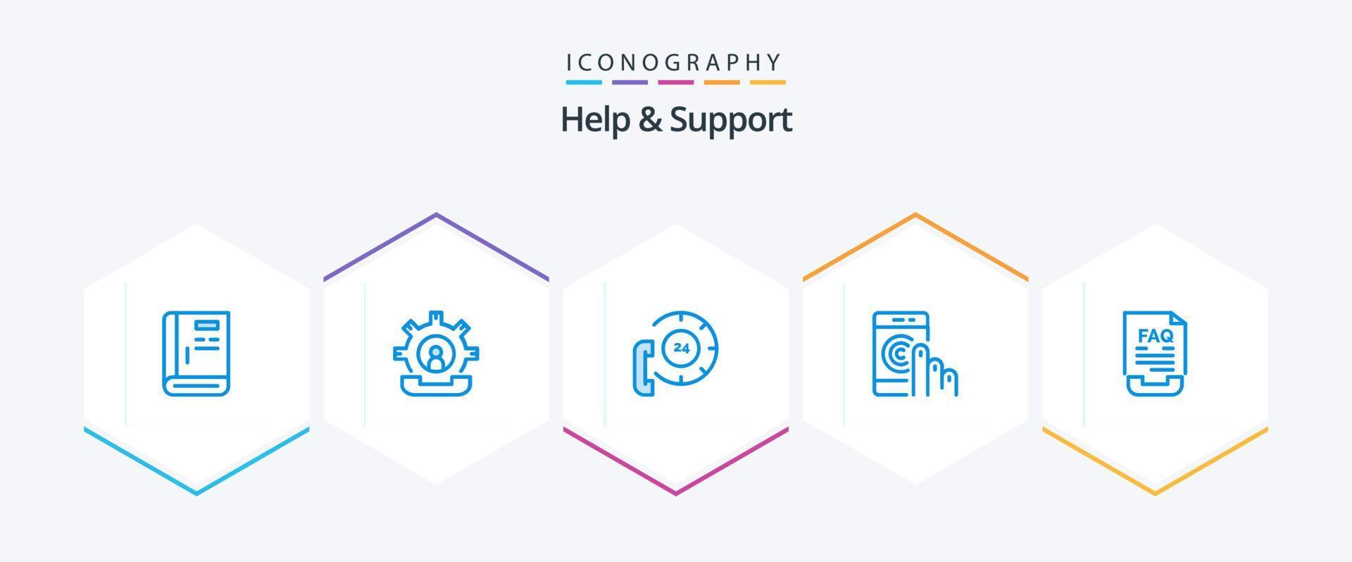 ayuda y soporte Paquete de 25 íconos azules que incluye ayuda. hacer clic. teléfono. ayuda. comunicación vector