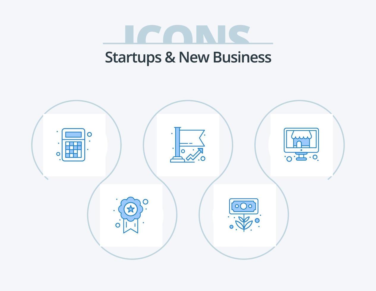 Startups y nuevo diseño de iconos del paquete de iconos azules de negocios 5. crecer. grafico. dinero. bandera. matemáticas vector