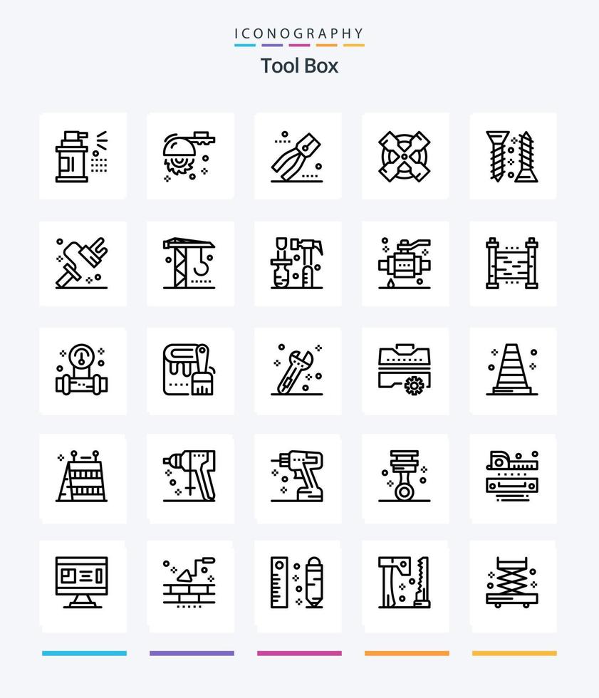 herramientas creativas 25 paquete de iconos de esquema, como autofijación. construcción. construcción. llave inglesa. herramientas vector