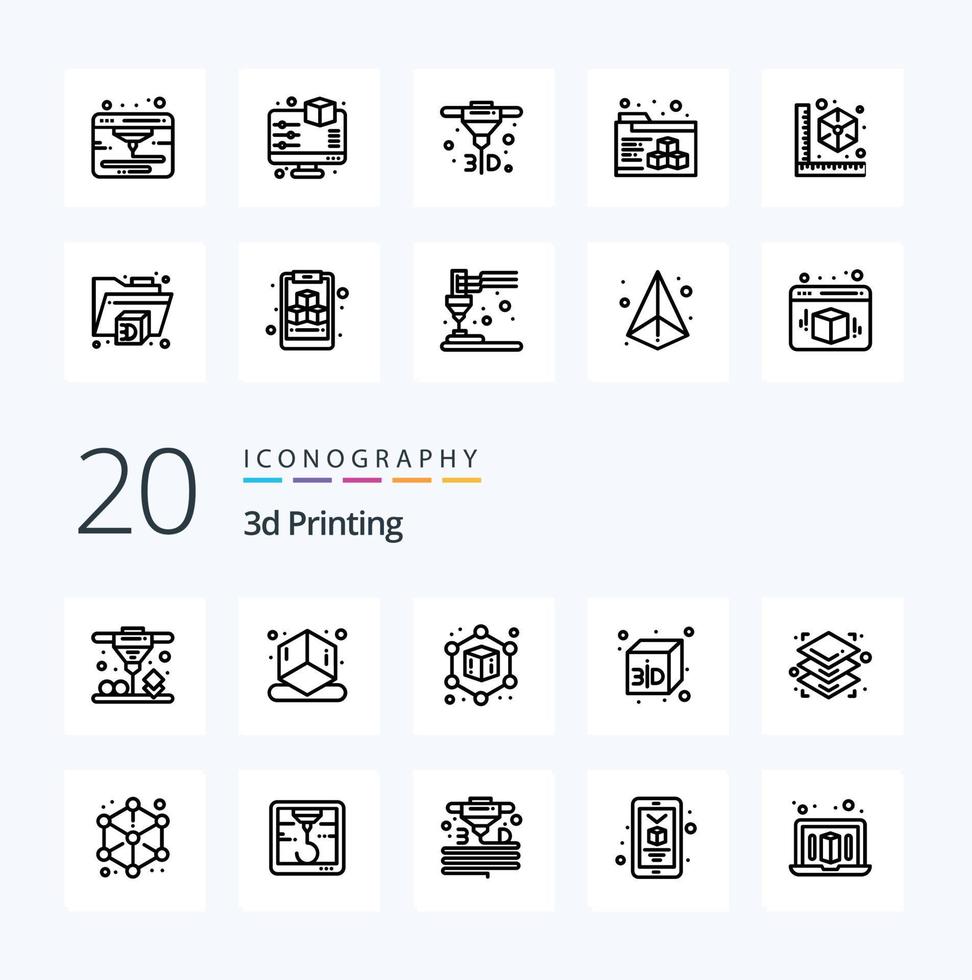 20 3d Printing Line icon Pack like 3d cubed modeling layers cube height cube vector