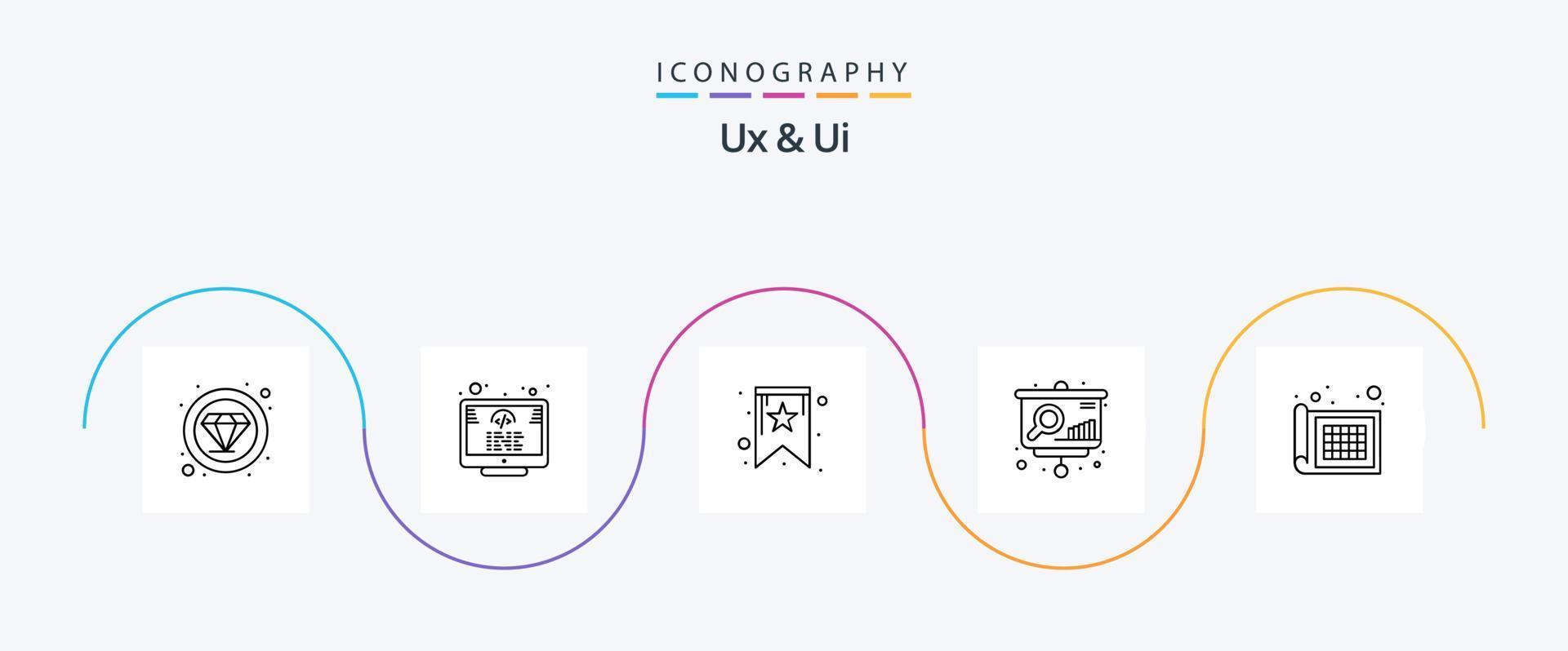 Ux And Ui Line 5 Icon Pack Including . web design. favorite. grid. presentation vector
