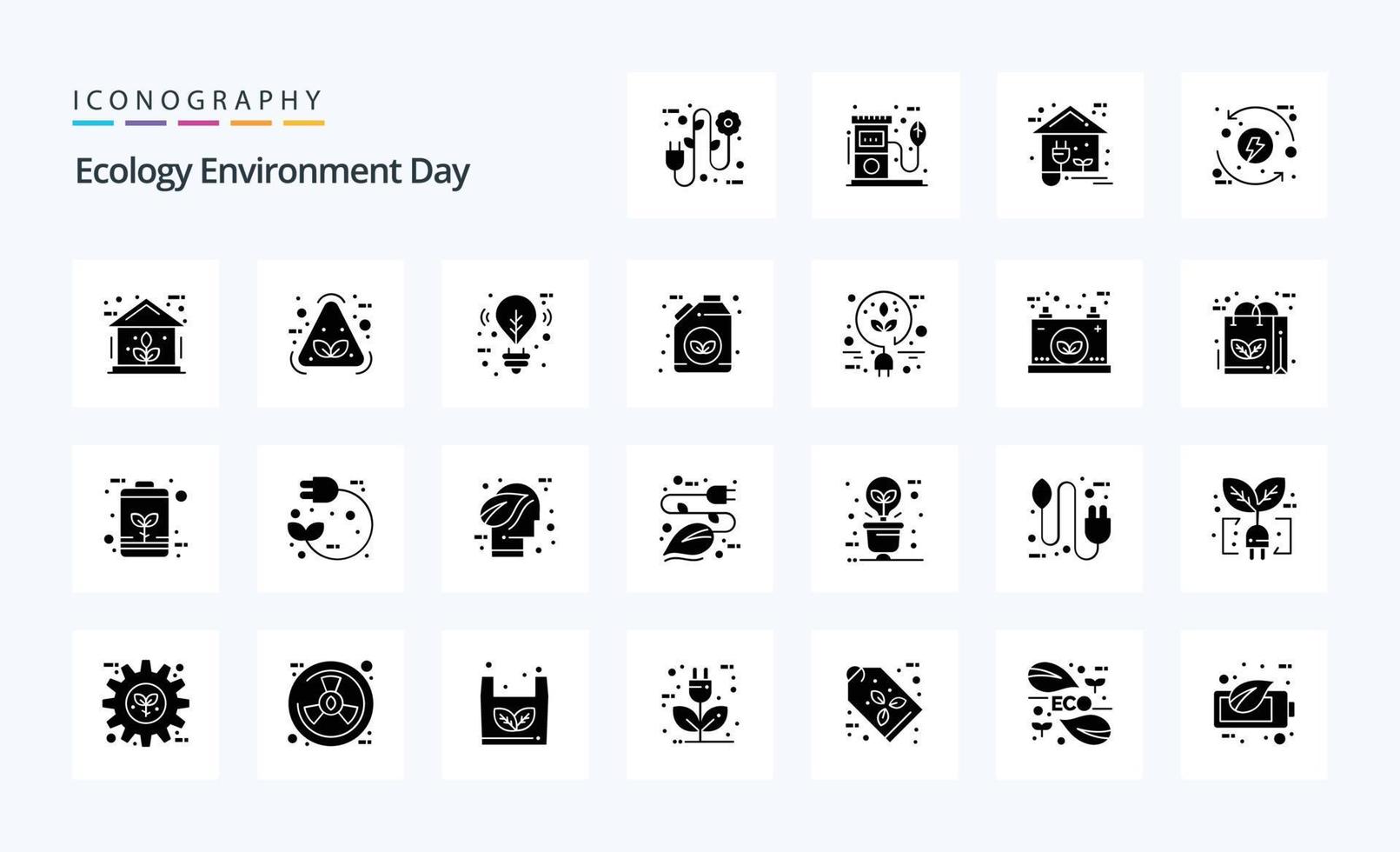 paquete de iconos de 25 glifos sólidos de ecología vector