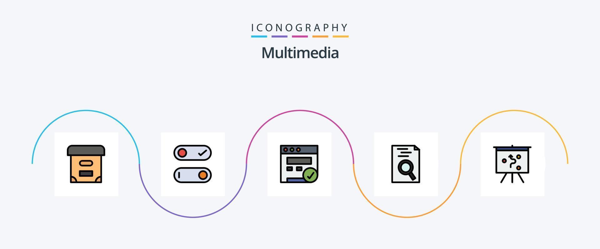 paquete de iconos de 5 planos llenos de línea multimedia que incluye . web. estrategia. junta vector