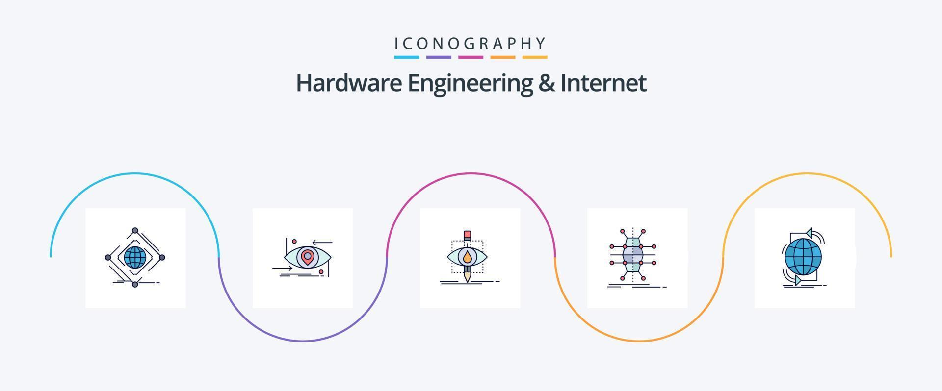 Hardware Engineering And Internet Line Filled Flat 5 Icon Pack Including infrastructure. distribution. science. science. pollution vector